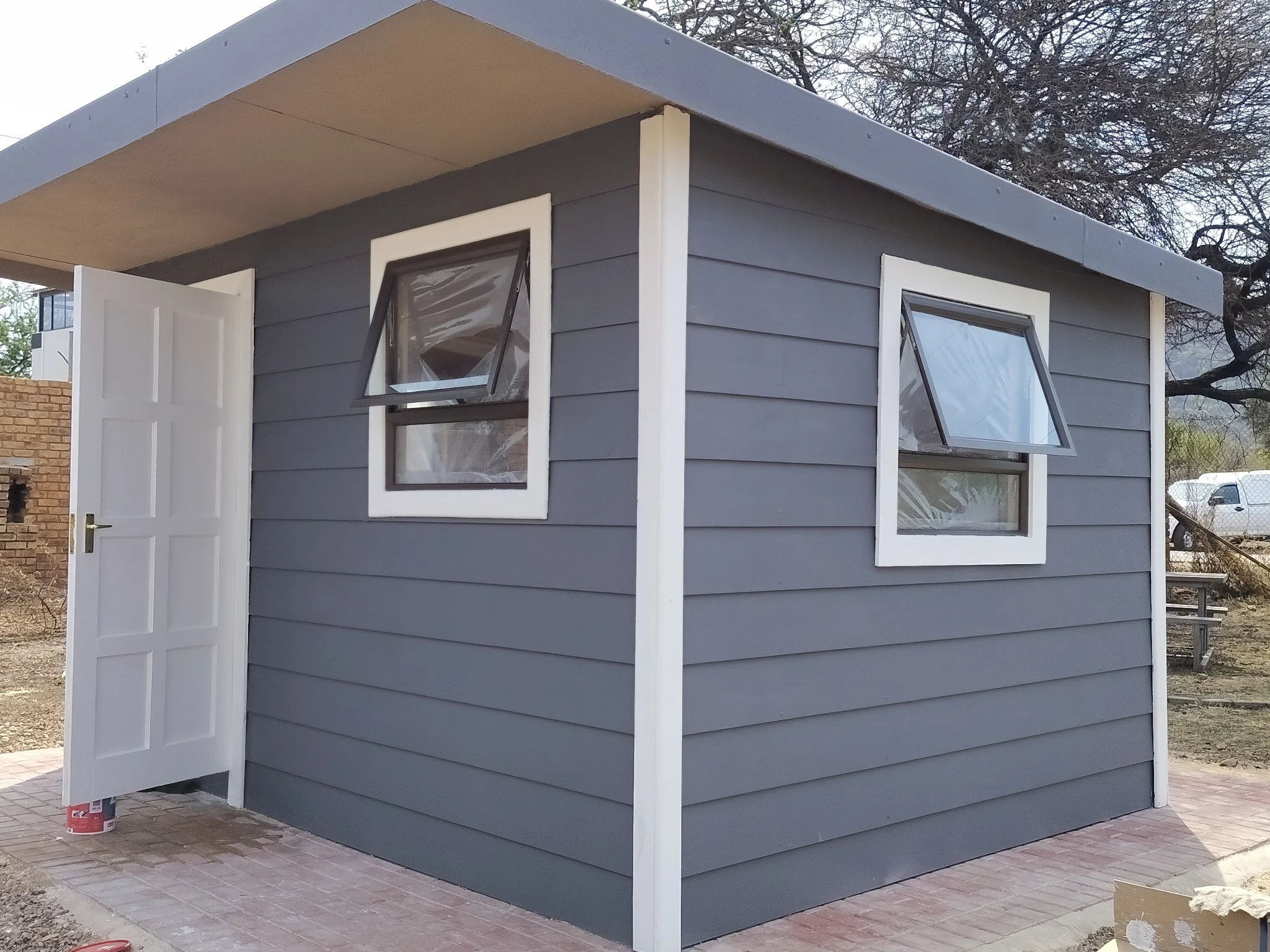 Grey Nutec Wendy house with aluminium windows